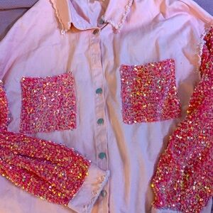 Western type shaket - wear as a shirt or jacket with pink sequin accents